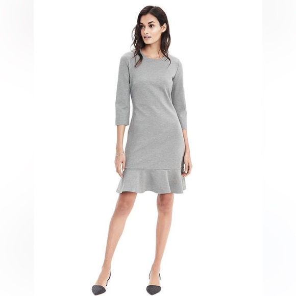 banana republic grey ponte flounce dress - Picture 1 of 7